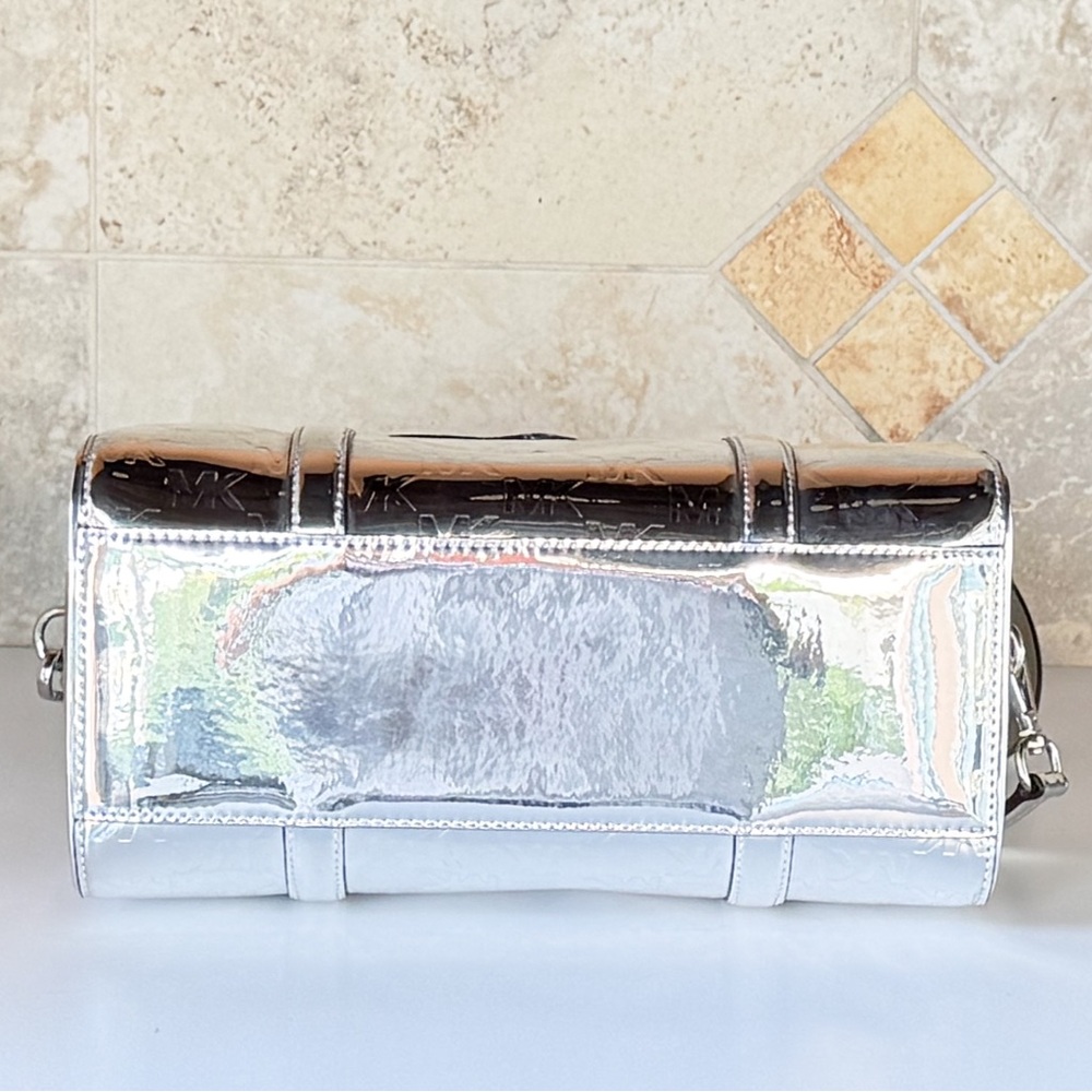 Michael Kors Travel MD Mirror Metallic Shoulder Duffle Bag MK Silver - Picture 7 of 13